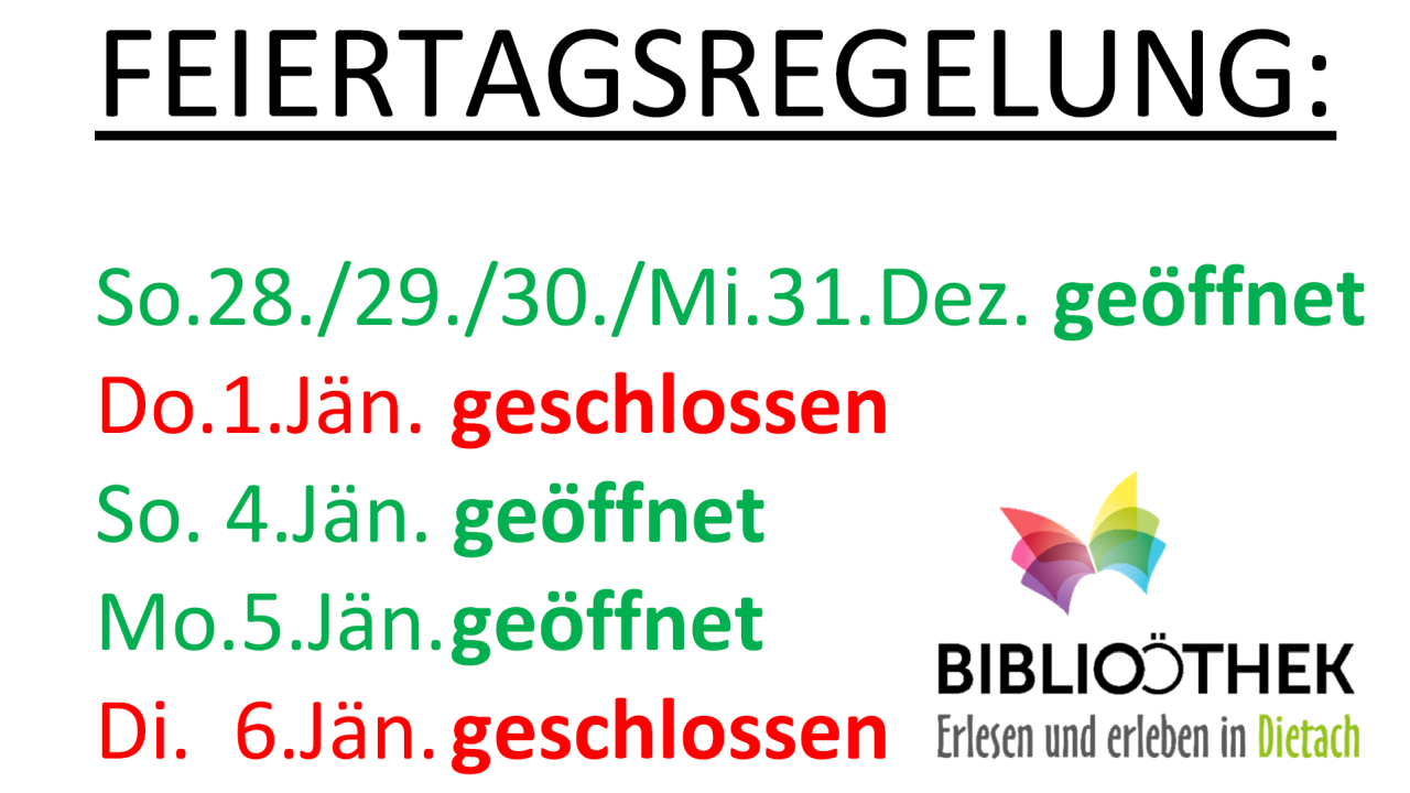 Bibliothek 2025 Feiertage Jahreswechsel
