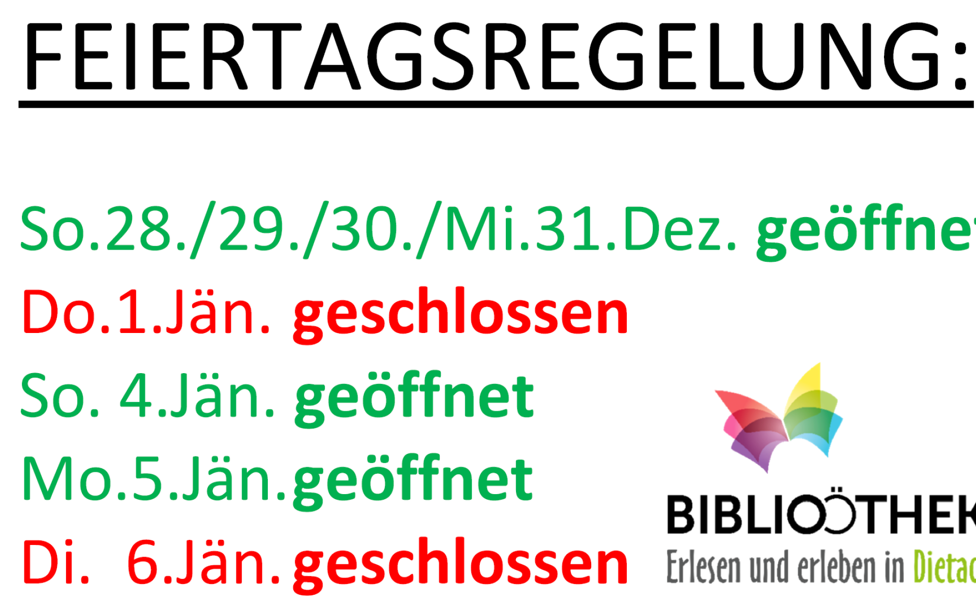 Bibliothek 2025 Feiertage Jahreswechsel